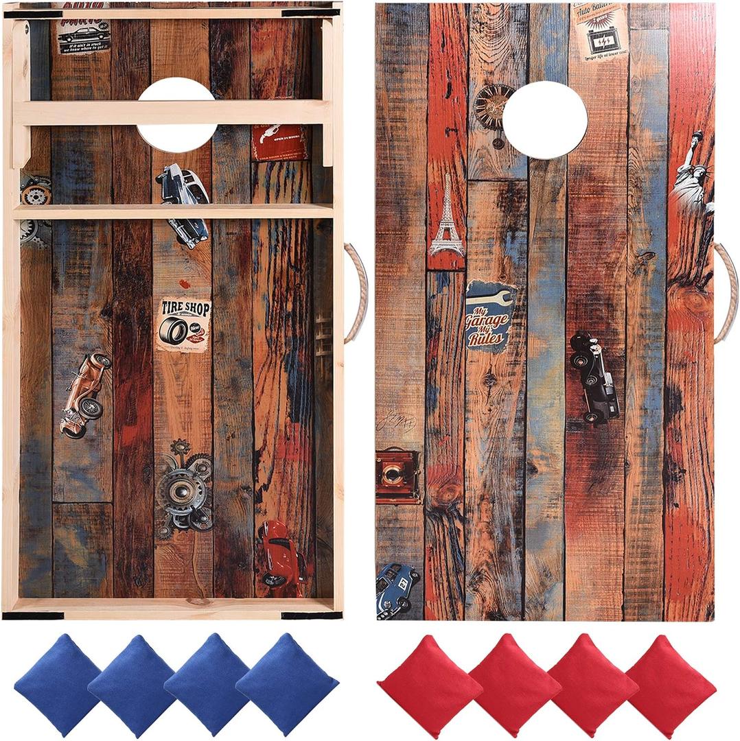 Sportdo Solid Wood Vintage Game Set, Two 4'x2' Boards, 8 Bags for Indoor and Outdoor Toss Games Competitions, Tournaments red