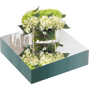 JAMBALAY 12" Glass Mirror Centerpieces for Table, Set of 12 Mirror Centerpieces, Square Glass Mirror Tiles, Candle Plates, Tray, for Wedding and Parties