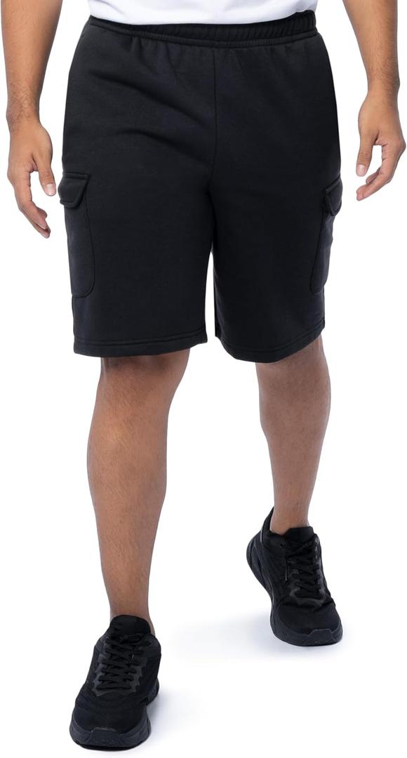 Fruit of the Loom Men's Fleece Cargo Shorts (Black, XXL)