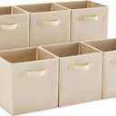 MAX Houser Fabric Cloth Storage Bins,Foldable Storage Cubes Organizer Baskets with Dual Handles for Home Bedroom Storage,Set of 6(Beige) (10.5*10.5*11")