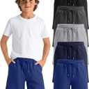 5 Pack Boys Shorts Kids Athletic Shorts Teen Casual Summer Bermuda Shorts Drawstring Joggers with Pockets for Size: 9-10 Years