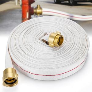 1-1/2" ID Fire Hose, 100Ft Single Jacket TPU Lay Flat Hoses with Brass NST/NH Couplings, 250 PSI Working/750 PSI Burst, All-Weather Firefighter Hose for Fire Cabinets