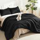 Litanika Oversized King Comforters Black Super King Plus Size, 3 Pieces Lightweight Solid Bedding Comforter Set, All Season Fluffy Bed Set (128x120In Comforter & 2 Pillowcases)