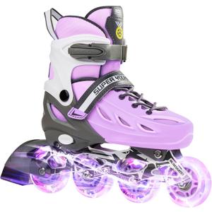 SUPER YOUNGSTER Adjustable Inline Skates for Boys Girls with Light Up Wheels, Roller Skates Blades for Youth Kids Indoor & Outdoor Beginners (Purple)Size M 1-4