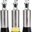 Bruntmor Kitchen Oil Dispenser - Olive Oils Dispenser Spout - Stainless Steel Cooking Oils Container Spout - Glass Oil Decanter, Pourer, Cruet - Kitchen Liquid Dispenser Bottle for Vinegar, Sesame