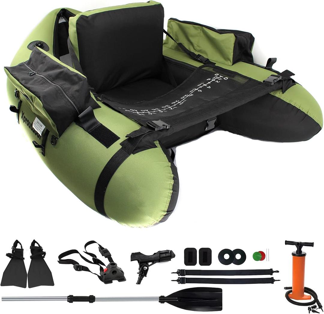 Fishing Float Tube with Adjustable Backpack Straps, Storage Pockets, Fish Ruler, Fly Fishing Boat with Pump, Oar, Rod Holder and Mount, Fins, 350LBS Load Bearing Capacity, FT003, Large
