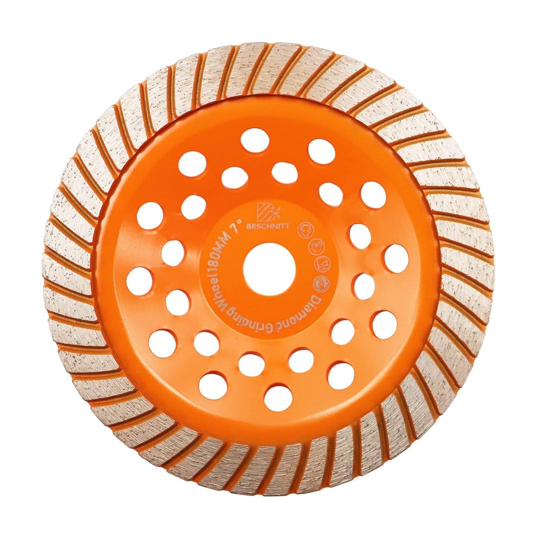 Concrete Diamond Turbo Grinding Cup Wheel,BRSCHNITT 7 inch Diamond Turbo Row Cutting Wheel for Grinding/Polishing/Cleaning Surface Grinding Granite,Concrete,Stone,Cement,Marble,Rock (7"(180mm))
