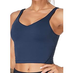 Oalka Sports Bra Womens Longline Padded Crop Tank Yoga Bras Workout Fitness Top True Navy Small