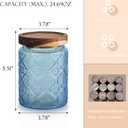 2 pack Decorative Mason Jars with Wooden Lids Colored Glass Kitchen Canister for Coffee Tea Cookie Airtight Vintage Food Storage Container with Embossed Floral Pattern (Blue Crabapple, Small)