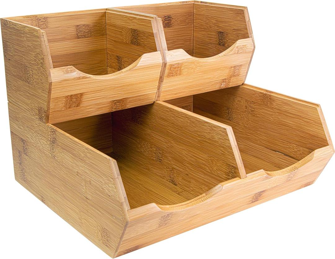 HOMESTEAD Bamboo Pantry Storage Bins Potato & Onion Storage Bin for Pantry Organizers, Produce Organizer Set of 3 Slide out Bin Access
