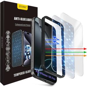Screen Protector for iPhone 16 Pro[6.3 Inches],3RD Colorless Anti-Blue Light Tempered Glass Films,HD Clear, 9H Hardness, No Bubbles, Case Friendly 2 Pack
