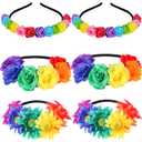 6 Pcs Boho Floral Crown Stretch Rose Flower Headband Girls Rainbow Headband Sunflower Head Crown Multicolor Flower Hair Wreath Headwear Headpiece Hair Accessory for Women Girl Bride Bridesmaid