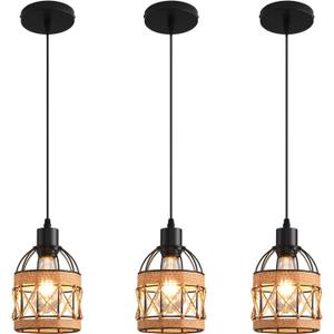 Farmhouse Pendant Light Fixture, Black Pendant Lights for Kitchen Island Industrial Lantern Pendant Light Fixtures with Light Shade, Adjustable Height Hanging Pendant Lighting