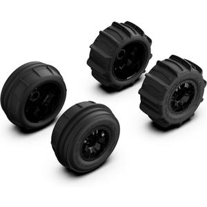 AMORIL RC Paddle Tires, 4PCS Off Road Snow Sand Rubber Tires Hexagon(Side to Side) 12mm Wheels Replacement for 1/10 Truck (Black) for RZ001, Part Number R11152