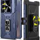 Caka for Samsung Galaxy S25 Ultra Case with Belt Clip Holster Slide Camera Cover Built-in 360 Rotate Ring Holder Stand Heavy Duty Shockproof Protective S25 Ultra Case 2025, Blue