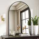 Arched Wall Mirror, 30 x 38 inch Arch Bathroom Mirror, Wall Mounted Vanity Mirror with Arch Metal Frame, Modern Bathroom Vanity Mirror for Bedroom, Living Room, Hanging or Leaning, Black