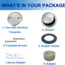 Tip-Toe Bath Tub Drain Trim Kit Set Assembly with Two-Hole Overflow Faceplate Stopper Plug Universal Fine Coarse Thread Screws Gasket Adapter for Bathroom Bathtub (Brushed Nickel)