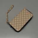 HAWEE Cellphone Wallet for Women Dual Zipper Long Purse with Removable Wristlet, Khaki Grille