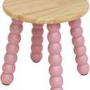 Masupu Solid Wooden Step Stool for Adults Kids, 11 inch Small Foot Stool, Non-Slip One Step Stool, Sturdy Foot Stool for Bathroom, Bedroom, Kichen, Plant Stand(Natural and Pink)