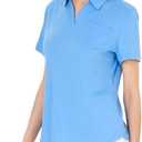 Women's V-Neck Ruffle Design Polo Shirts Short Sleeve Collared Loose Casual Tunic Blouses with Pocket (Light Blue)