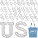 WILLBOND 78 Pcs Pearl Letter Patches Pearl Iron on Letter Patches Rhinestone A-Z English Rhinestone Glitter Alphabet Repair Embroidered Sew on Appliques(White)