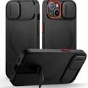 SURITCH for iPhone 15 Case with Magnetic Camera Slide Cover and Adjustable Kickstand, Compatible with MagSafe, Shockproof Bumper Case Slim Protective Cover 6.1 Inch, Black