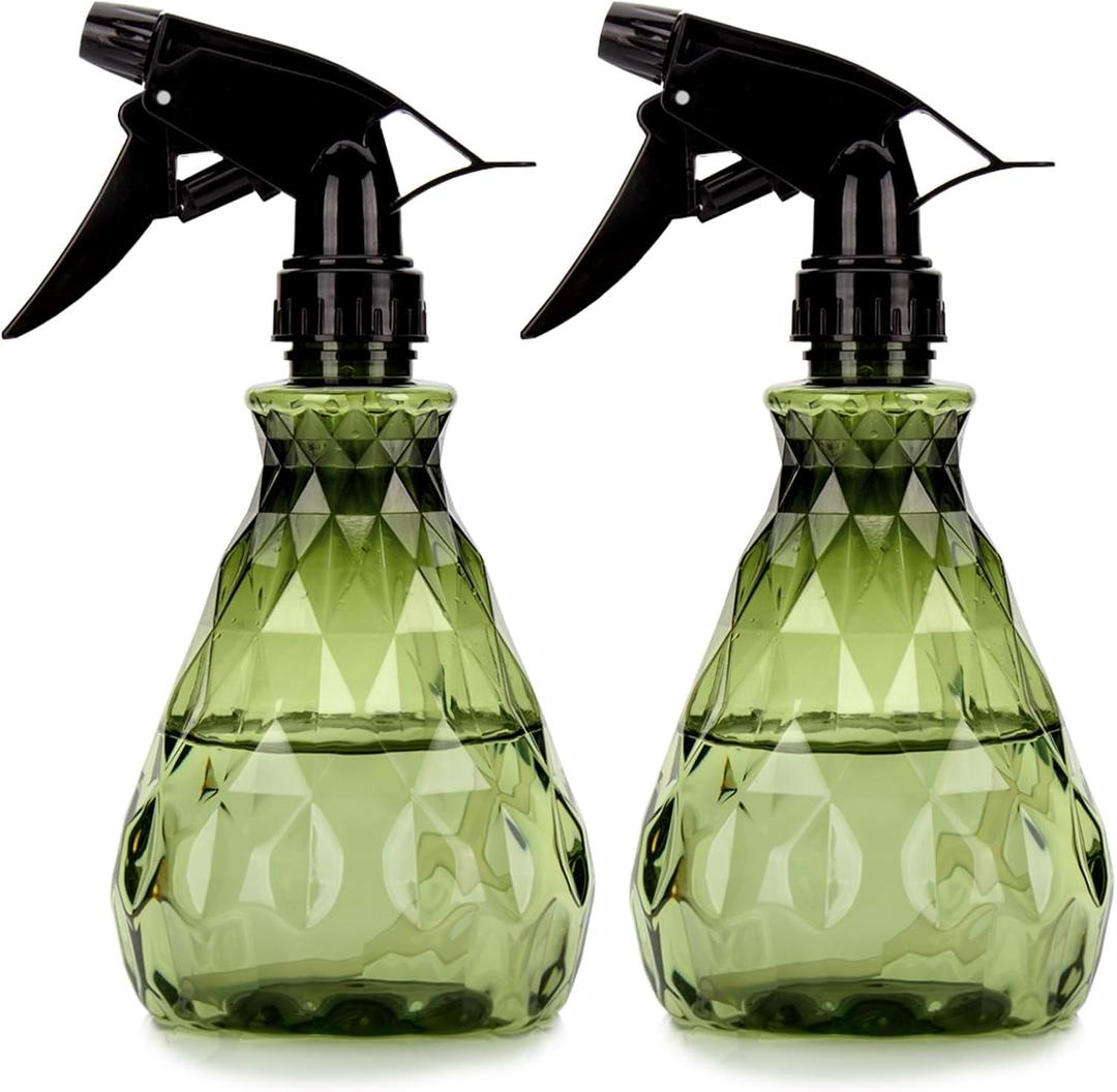 wugongshan 2 Pcs Spray Bottles, 500 ml/17 oz Empty Water Spray Bottles, Plastic Reusable Adjustable Mist Sprayer Squirt Bottles Containers Refillable for Cleaning Solutions, Gardening, Plants (Green)