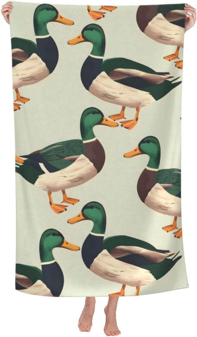 Mallard Duck Beach Towel 31inx51in, Animal Sand-Free Microfiber Bath Towel Ultra Soft Quick Dry Pool Towel Absorbent Towel Lightweight Towel for Swimming Bathroom Decor