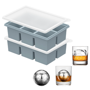 Large Silicone Ice Cube Tray with Lid & XL Stainless Steel Ice Balls - Easy Release 2" Big Sphere Ice Maker Mold & Reusable Metal Chilling Spheres - Non-Diluting Whiskey Gifts for Him Dad-BLUE