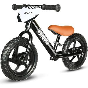 KRIDDO Toddler Balance Bike 2 Year Old,12 Inch Push Bicycle with Customize Plate (3 Sets of Stickers Included), Steady Balancing, Gift Bike for 2-5 Boys Girls, Black