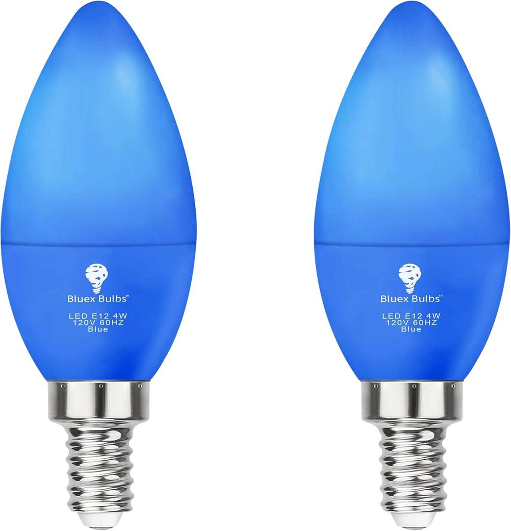 2 Pack BlueX LED Blue Light Bulb - 4W (40Watt Equivalent) - E12 Base Blue LED Bulb, Party Decoration, Porch, Home Lighting, Holiday Lighting, Chandelier Light Bulbs, Candelabra Bulbs