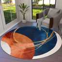 Navy Blue Burnt Orange Round Area Rugs, Boho Art Modern Geometric Non-Skid Children Playing Mat, 6ft Soft Circle Farmhouse Rugs for Living Room, Bedroom, Dining Room