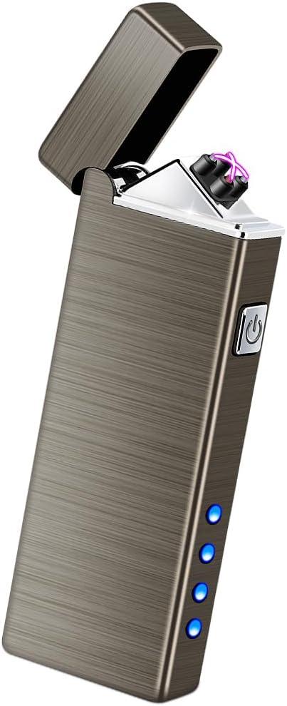 LcFun Electric USB Rechargeable Lighter Windproof Flamesless Plasma Dual Arc Lighter Small Metal Pocket Lighters for Candle, Incense, Camping (Nickel Brushed)