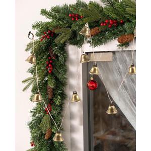 2 x Christmas Bell Garland for Mantel Decor, 6FT String of 11 Jingle Bells with 2 Hanging Loops Christmas Tree Home Door Vintage Decorations