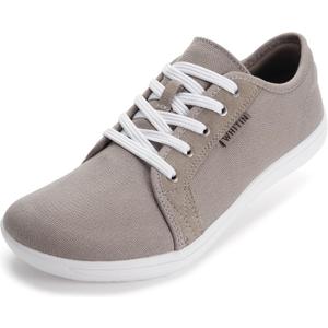 WHITIN Men's Fashion Canvas Barefoot Sneakers Zero Drop Sole Minimus Casual Size 8W Minimalist Tennis Shoes Outdoor Walking Lightweight Brown Grey 8