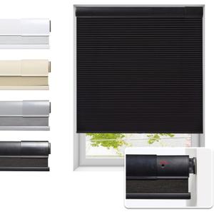 No Drill Cellular Shades for Indoor Windows, Thermal Insulating & Noise Reducing Honeycomb Blinds, Free Stop Cordless Blackout Shades, Black, 25" W x 64" H