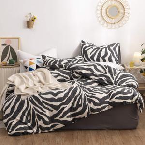 Zebra Duvet Cover Set Queen 100% Cotton Black and White Animal Print Bedding 1 Leopard Comforter Cover Full with Zipper Ties 2 Pillowcases for Kids Teens Boys Girls Women