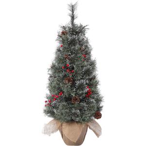 GarveeHome 3ft Christmas Tree Pre-lit, Small Christmas Tree with 78 Lights 3ft, Tabletop Christmas Tree with Lights 3 ft with Pine Cones, Berries Clusters, Cloth Bag Base and Hinged Branches