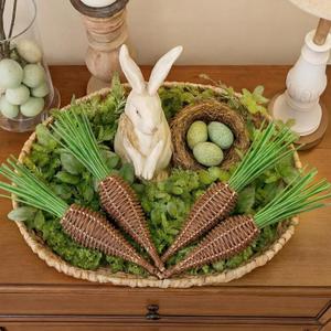 Yookeer 4 Pcs Easter Carrot Decor Rattan Rustic Brown Carrot Fake Faux Artificial Carrots Wooden for Spring Easter Baskets Filler Fireplace Tiered Tray Table Centerpiece for Farmhouse Home DIY Crafts