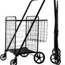 Folding Shopping Cart, Grocery Cart, 450 Lb Capacity, Utility Cart with 360 Rolling Swivel Wheels, Extra Large & Extra Basket
