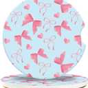 Car Coasters for Cup Holders, Pink Bows with Hearts Absorbent Ceramic Car Coaster with Finger Notch & Cork Base,Car Interior Accessories for Women Men 2.56"(2 Pack) (Color8)