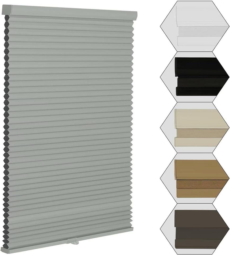 MYshade Cordless Blackout Window Blinds & Shades Pull Down Room Darkening Window Shades Light Blocking Honeycomb Cellular Shade for Indoor Windows Easy to Install 35 inch Wide, H72 Grey Blinds