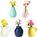 Mini Ceramic Vase Magnets for Fridge, Cute Tiny Plant Vase Fridge Magnets for Kitchen Refrigerator Office Locker Decoration with Fake Flowers (5 Pack)