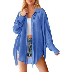 Saodimallsu Womens Oversized Button Down Shirts Long Sleeve Irregular Hem Blouse Tops, Small