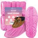 squish Shoe Covers Disposable Non Slip, 100 Pack(50 pairs) Pink Thick Extra Disposable Boot Covers Slip Proof Shoe Cover for Indoors Outdoors Durable Protector Covers Fits Virtually Most Shoes