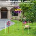 A ANLEOLIFE Wind Spinners Outdoor, 77" Large Metal Kinetic Wind Sculptures for Garden, 360 Degrees Swivel Yard Art with Welcome Sign and Flag Decoration