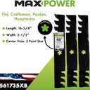 Maxpower 561735XB 3 Blade Commercial Mulching Set for 48" Cut Craftsman, Husqvarna, Poulan, Replaces OEM no. 173921, 532173921