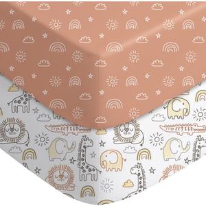 Yoofoss Baby Crib Sheets 2 Pack for Boys and Girls - 52x28 Fitted Crib Sheet Neutral Fits for Standard Crib and Toddler Mattress, Ultra Soft Breathable Microfiber Animal World