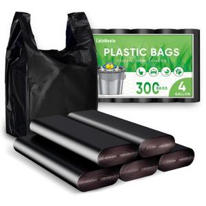 LainNeala Black Plastic Bags (11.5'x 6.5" x 21')(300Pack) with Handles - Shopping & Grocery Bags for Small Business & Restaurants in Bulk