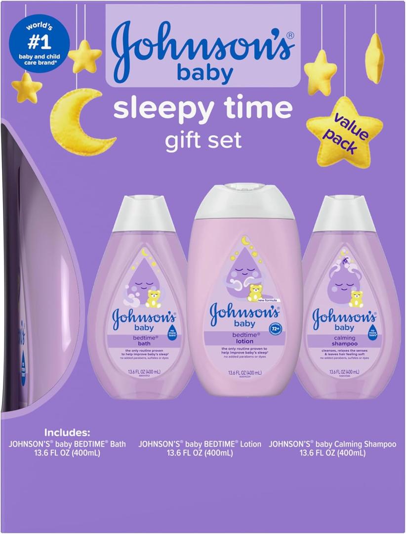 Johnson's Baby Sleepy Time Gift Set with Calming Bedtime Bath, Bedtime Lotion & Calming Shampoo, Baby Bedtime Essentials with Relaxing NaturalCalm Aromas, Hypoallergenic, 3 Items